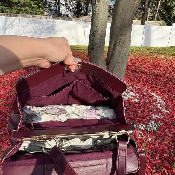 Badgley Mischka Vegan Plum Leather Quilted Tote Bag New - Picture 9 of 9